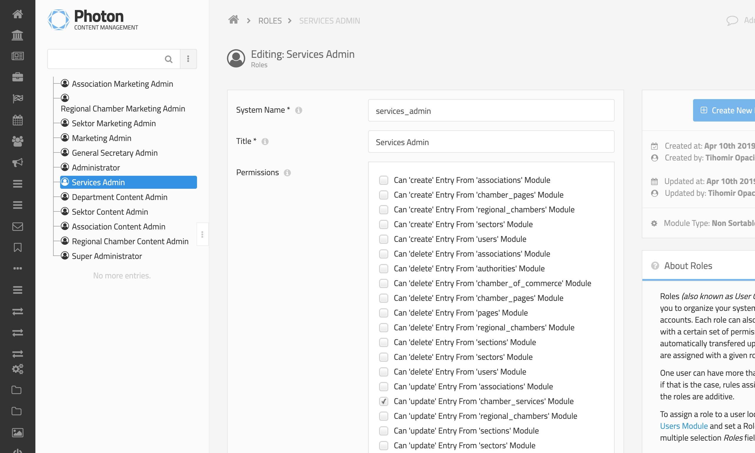 Photon CMS roles management